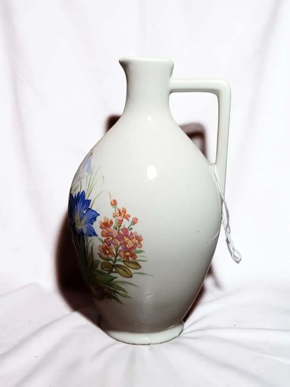 Porcelain Jug Pitcher w/ Painted Mountain Scene Marked Mind. Jnh 0.3501